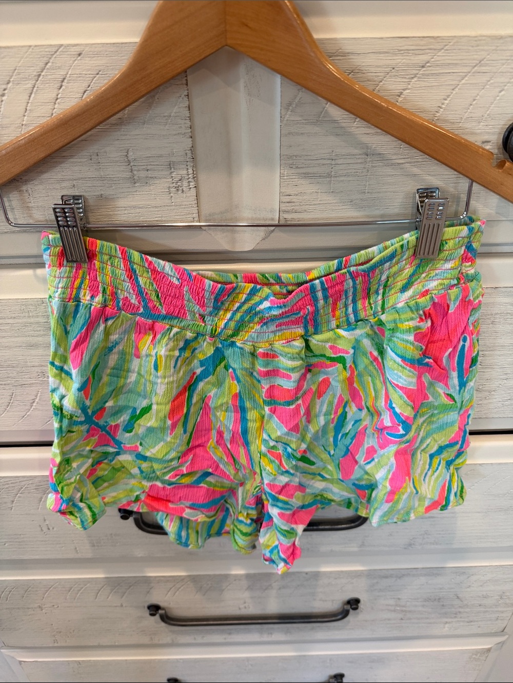 Lilly Pulitzer High-Waist Tropical Print Shorts in Pink & Green